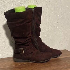 Hot Kiss Amor Low Heel Faux Suede Brown Mid-Calf Zip Slouch Boots 6.5